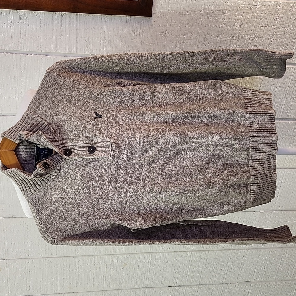 AMERICAN EAGLE OUTFITTERS Men's Brown Athletic Fit Turtle Neck Cotton Sweater